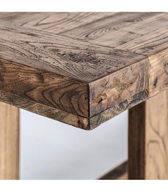Mesa de comedor boho XXL en madera natural patinada marrón. 3