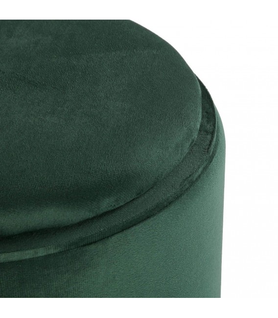 Puf redondo verde con bandeja y almacenaje en madera natural. 4