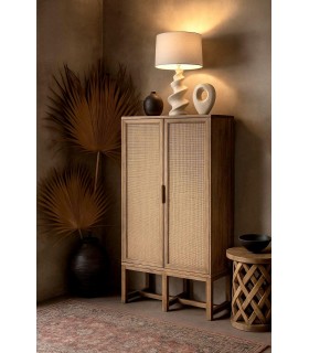 Armario boho de madera y ratán natural de gran capacidad. Mdmhogar