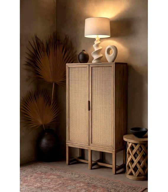 Armario boho de madera y ratán natural de gran capacidad. Mdmhogar