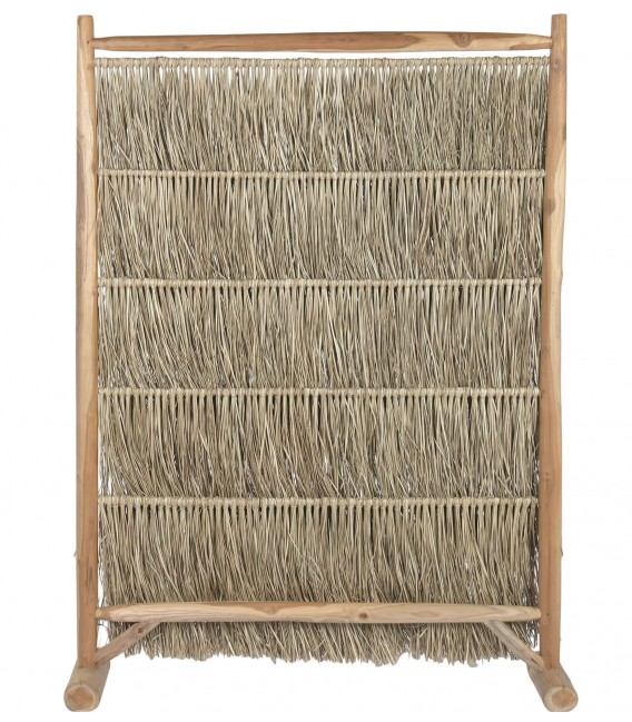 Biombo boho de madera y fibras naturales, ligero y decorativo. 1