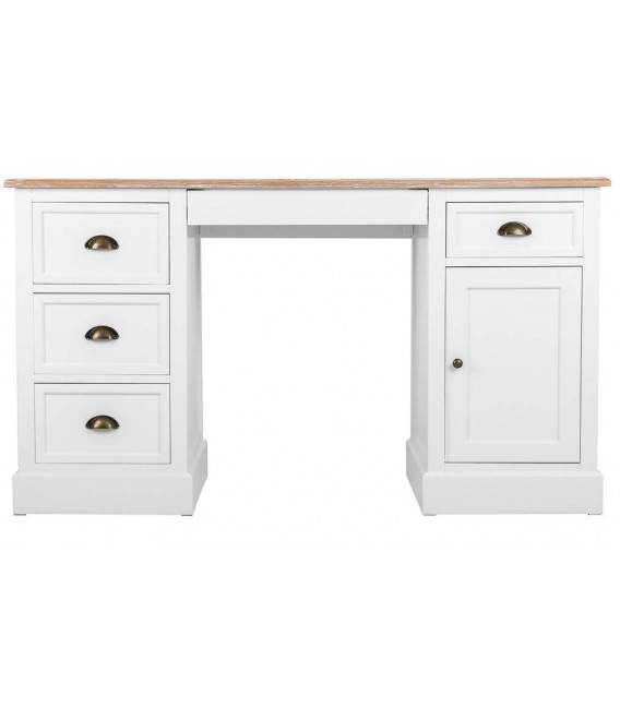 Escritorio rústico blanco con tapa natural, puerta y cajones. 2