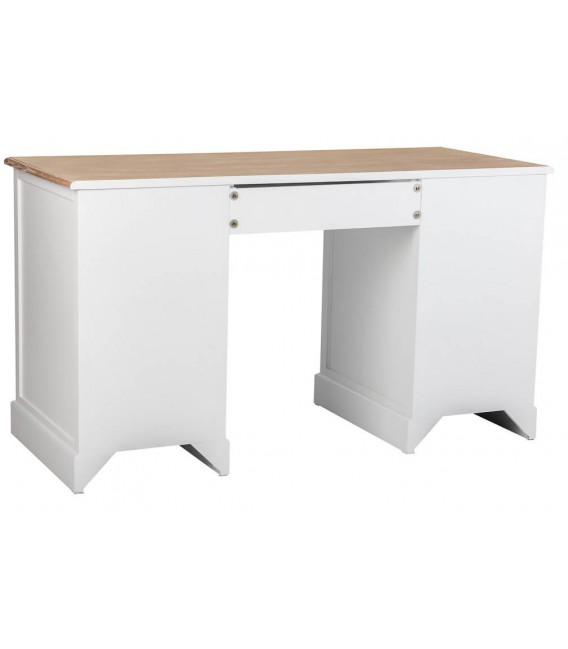 Escritorio rústico blanco con tapa natural, puerta y cajones. 3