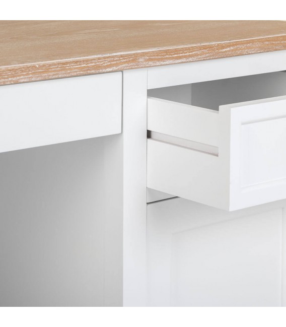 Escritorio rústico blanco con tapa natural, puerta y cajones. 4