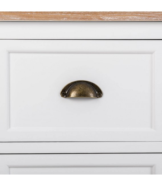 Escritorio rústico blanco con tapa natural, puerta y cajones. 5