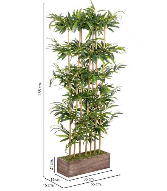 Planta artificial bambu verde con maceta de madera para interior. 3