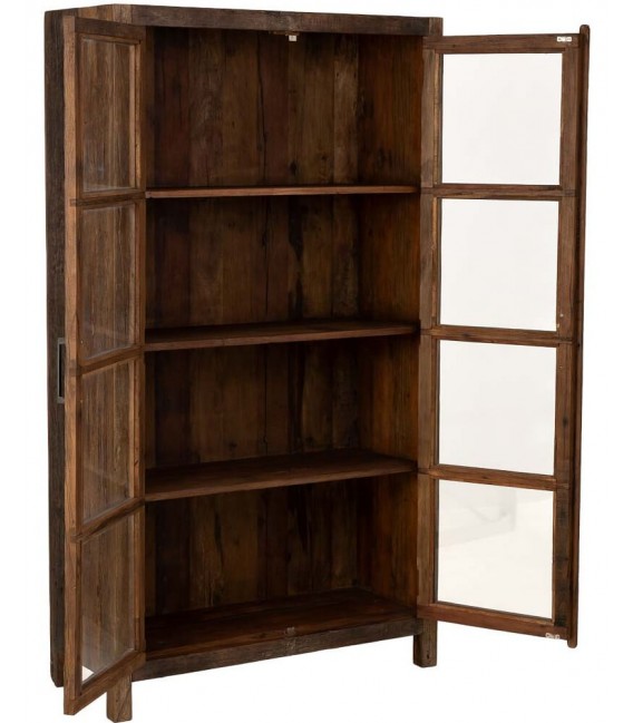 Vitrina rústica madera reciclada color nogal vintage. 2