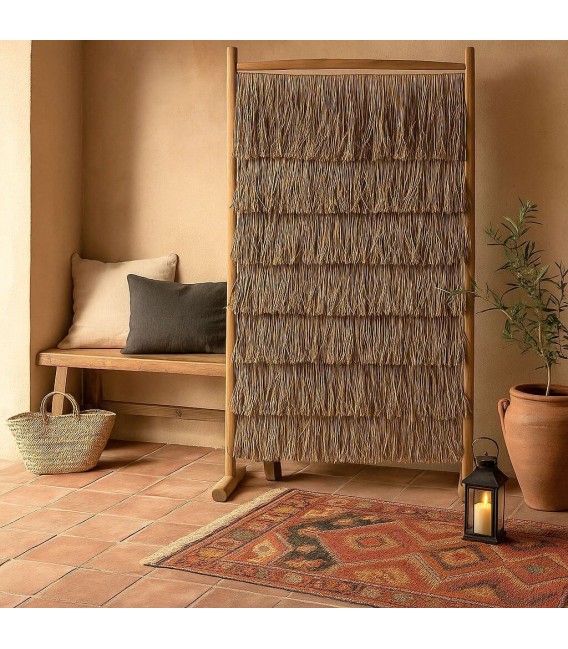 Biombo boho de madera y fibras naturales, ligero y decorativo. Mdmhogar
