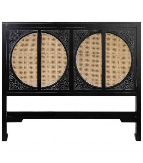 Cabecero oriental de madera negra y ratán para cama de matrimonio. 1