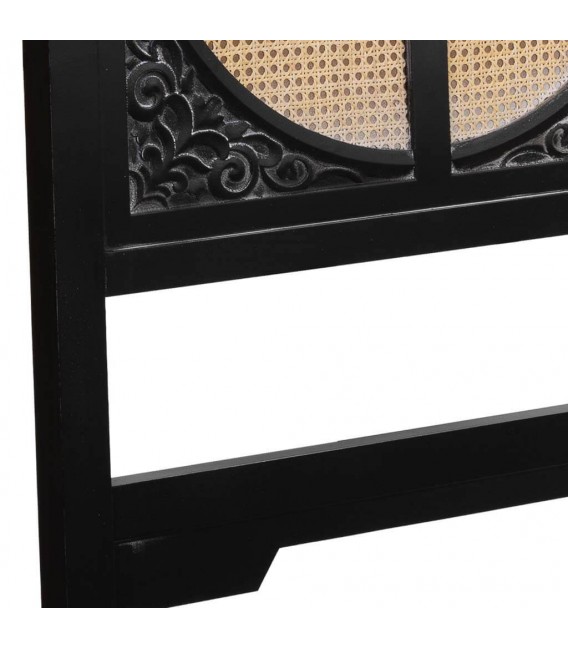 Cabecero oriental de madera negra y ratán para cama de matrimonio. 4