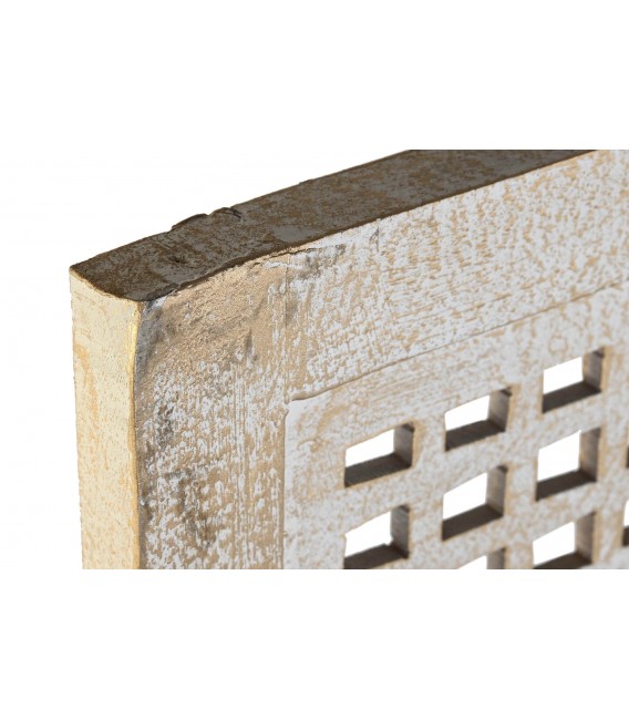 Biombo boho de madera con acabado oro viejo y blanco decapado. 2