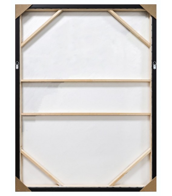 Cuadro abstracto vertical en tela burdeos con marco negro decorativo. 1