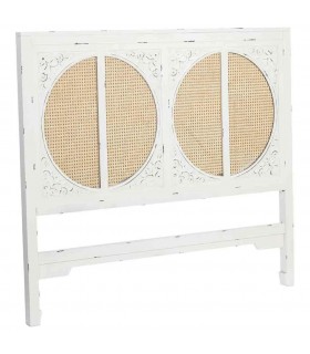 Cabecero oriental blanco tallado con panel de ratán natural. 1