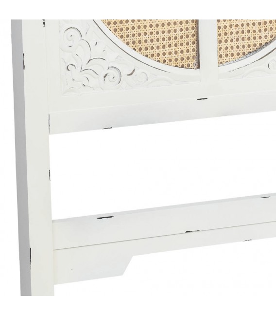 Cabecero oriental blanco tallado con panel de ratán natural. 4