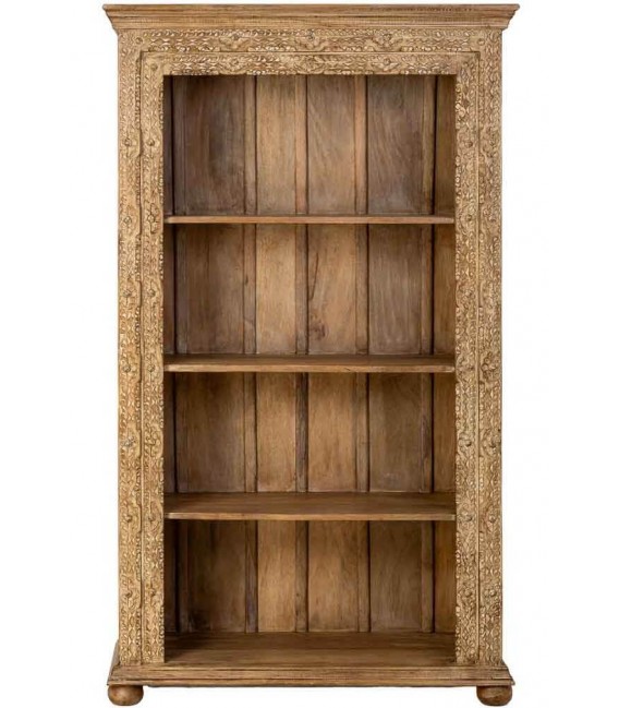 Estantería étnica de madera natural tallada a mano con baldas. 1