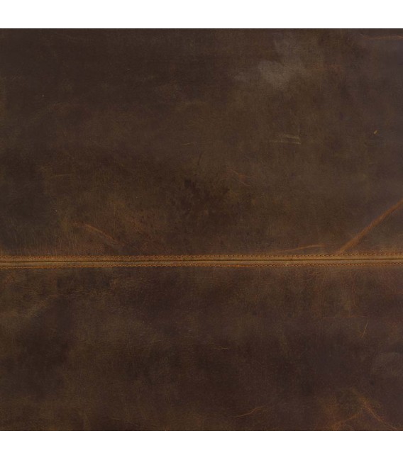 Banco pie de cama industrial en metal dorado y piel marrón envejecida. 5