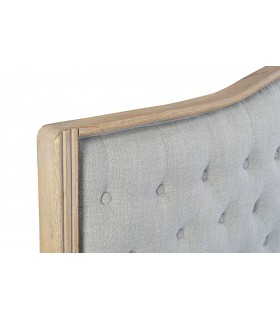 Cabecero cama150 clásico en lino gris con madera natural y capitoné.1
