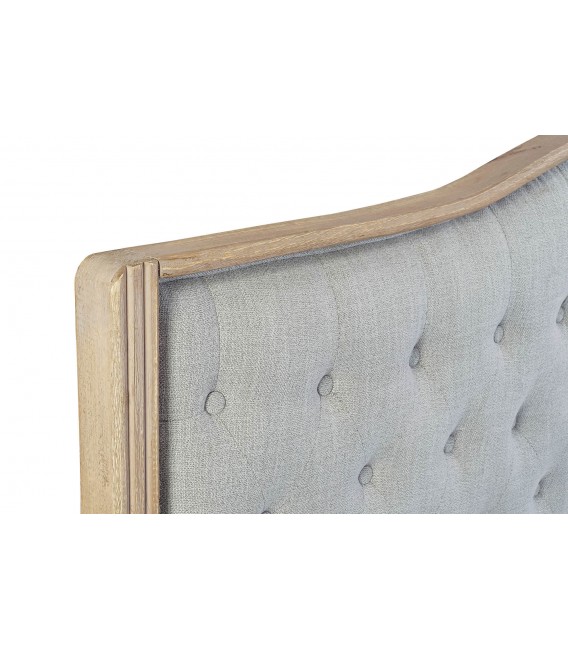 Cabecero cama150 clásico en lino gris con madera natural y capitoné.1