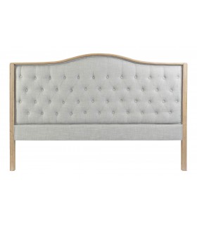 Cabecero cama150 clásico en lino gris con madera natural y capitoné.