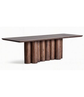 Mesa comedor contemporánea XXL de madera color nogal elegante.