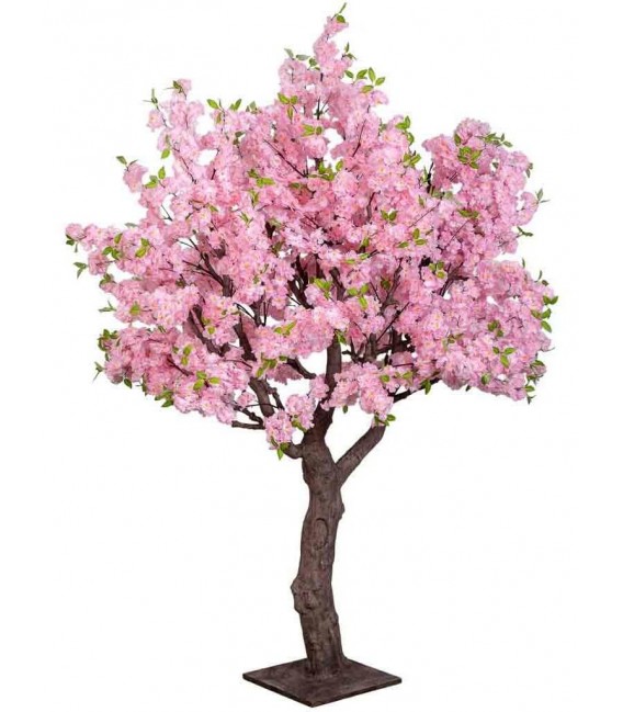 Árbol decorativo rosa XL para exterior con tronco metálico natural.