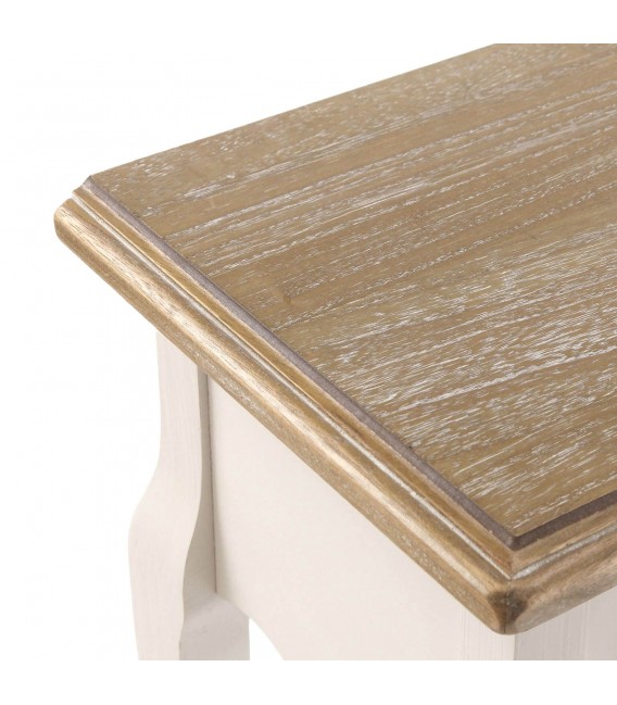 Consola romántica blanca y natural con dos cajones labrados. 3