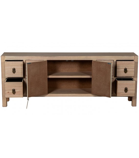 Mueble TV oriental con cajones y puertas en madera y metal bronce. 2