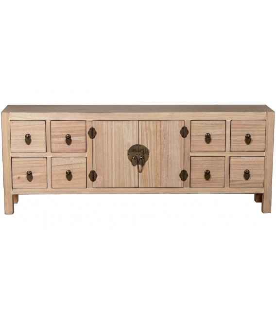 Mueble TV oriental con cajones y puertas en madera y metal bronce. 1