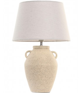 Lámpara de sobremesa estilo ibicenco con base de gres crema.