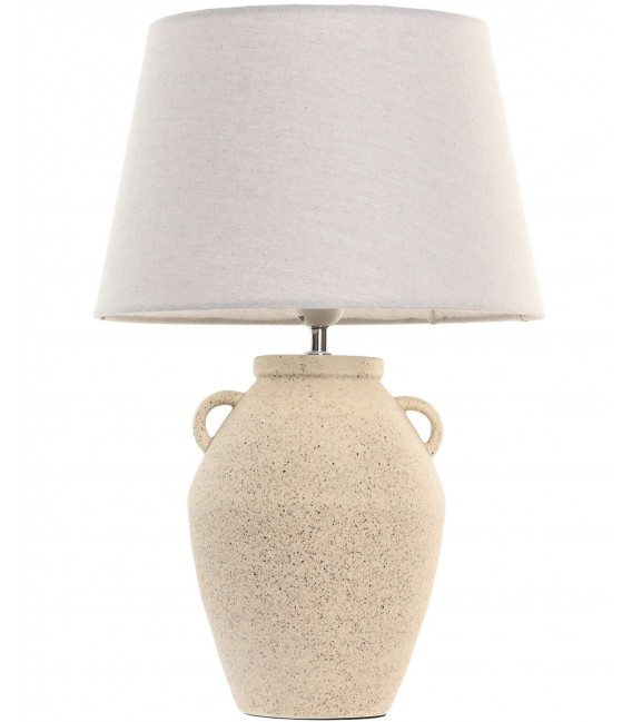 Lámpara de sobremesa estilo ibicenco con base de gres crema.