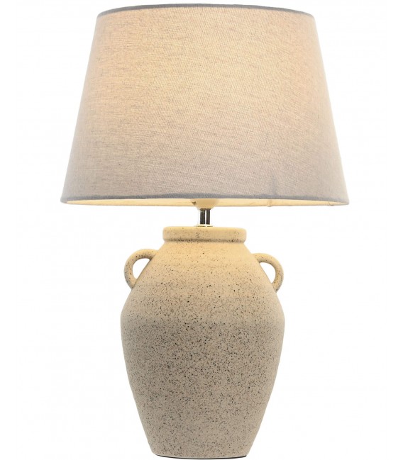 Lámpara de sobremesa estilo ibicenco con base de gres crema. 1