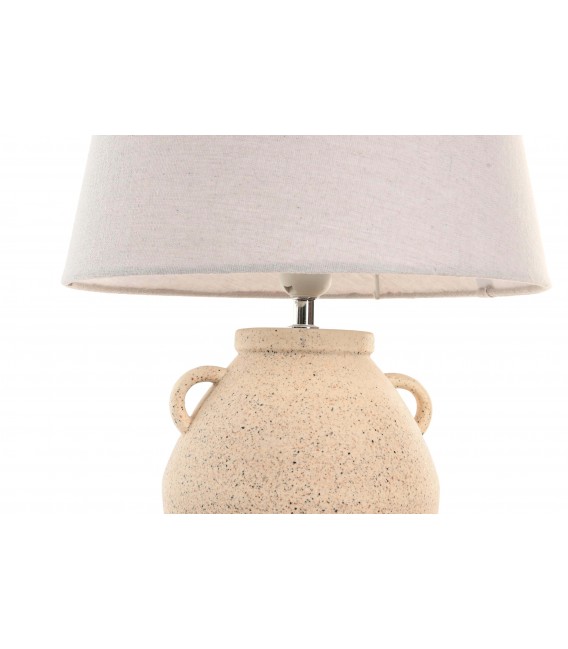 Lámpara de sobremesa estilo ibicenco con base de gres crema. 2