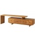 Mueble TV boho en madera natural con 4 cajones y tiradores negros.