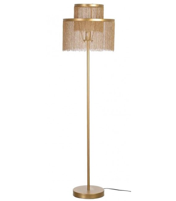 Lámpara de pie dorada estilo art decó con estructura metálica.