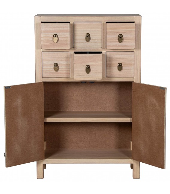 Taquillón oriental con madera natural y herrajes metálicos bronce. 2