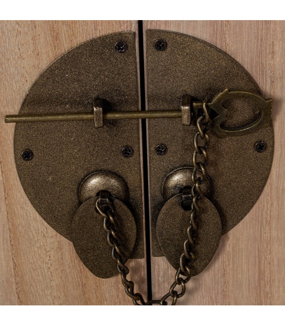 Taquillón oriental con madera natural y herrajes metálicos bronce. 6