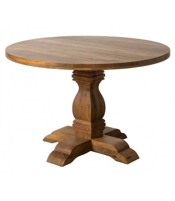 Mesa redonda colonial de madera natural