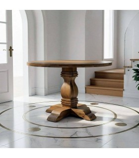 Mesa redonda colonial de madera natural, ideal para comedores con alma Mdmhogar
