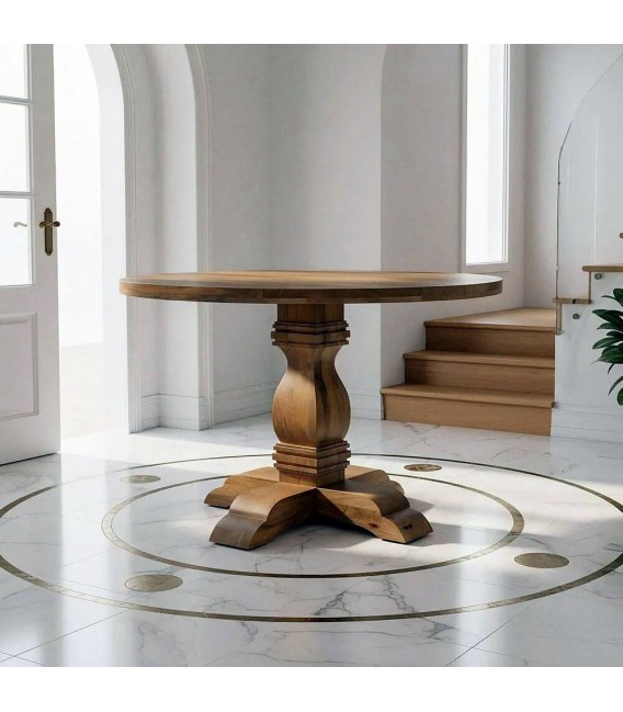 Mesa redonda colonial de madera natural, ideal para comedores con alma Mdmhogar