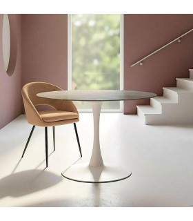 Mesa redonda contemporánea gris y blanca, ideal para comedor moderno. Mdmhogar