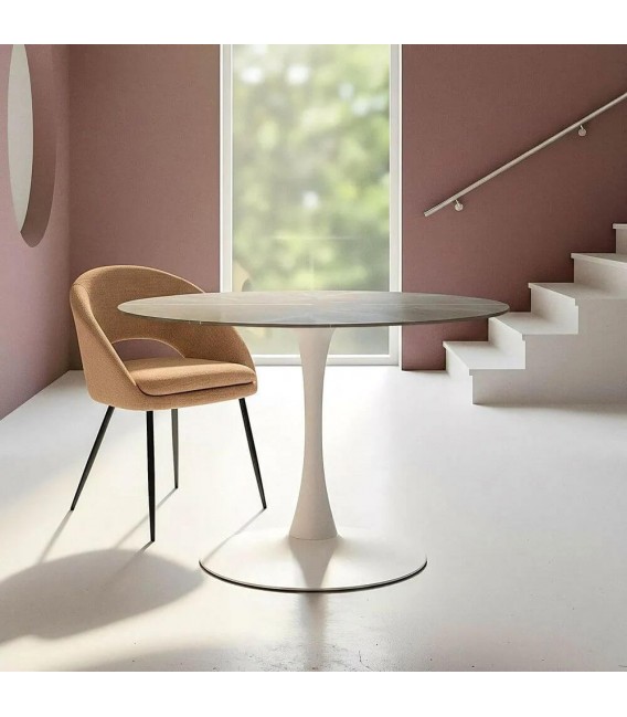 Mesa redonda contemporánea gris y blanca, ideal para comedor moderno. Mdmhogar