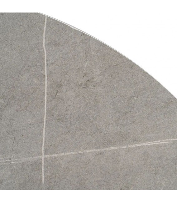 Mesa redonda contemporánea gris y blanca, ideal para comedor moderno.3