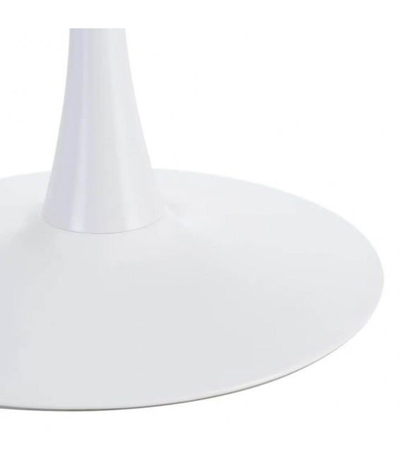 Mesa redonda contemporánea gris y blanca, ideal para comedor moderno.4