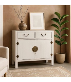 Taquillón estilo oriental madera blanqueada. Mdmhogar