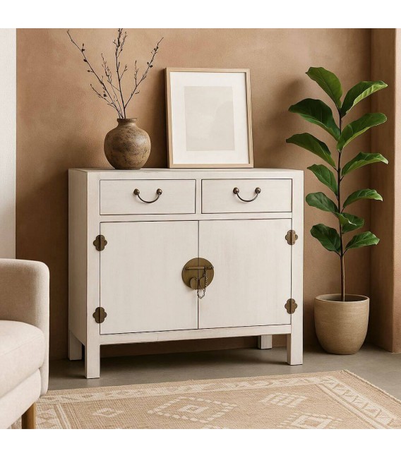 Taquillón estilo oriental madera blanqueada. Mdmhogar